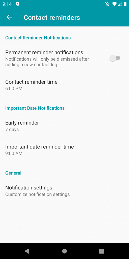 Important date notifications settings