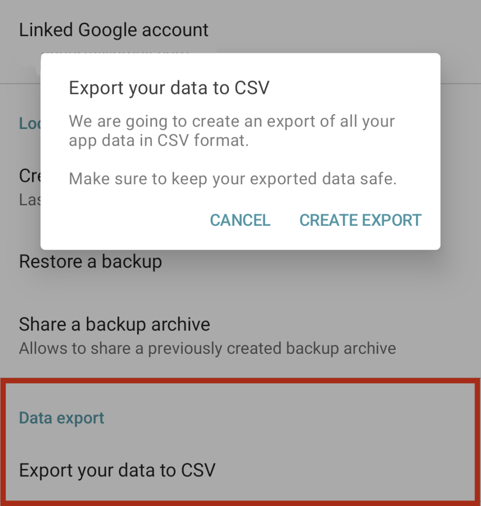 Data export settings